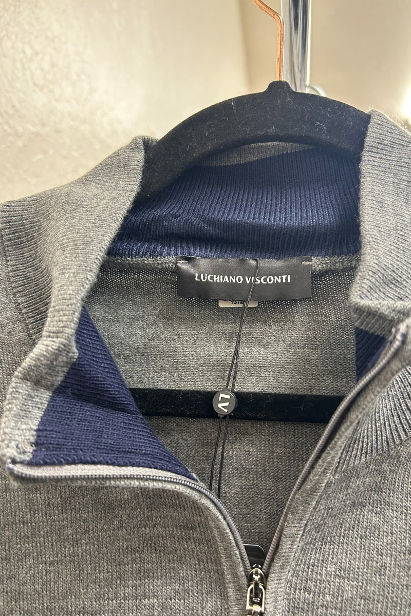 Wholesale,Luchiano Visconti, Luchiano Visconti Grey Solid Knit Qtr Zip, Grey, Medium-43-TagMLarge-45-TagLExtra Large-47-TagXL