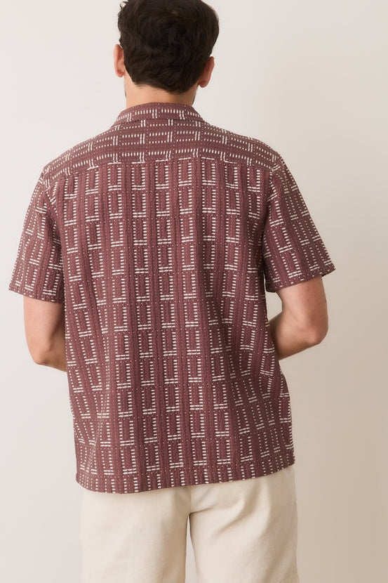 Wholesale,Marine Layer, Marine Layer Withered Rose Textured Seersucker Dobby Shirt, Brown, Large-47-TagL