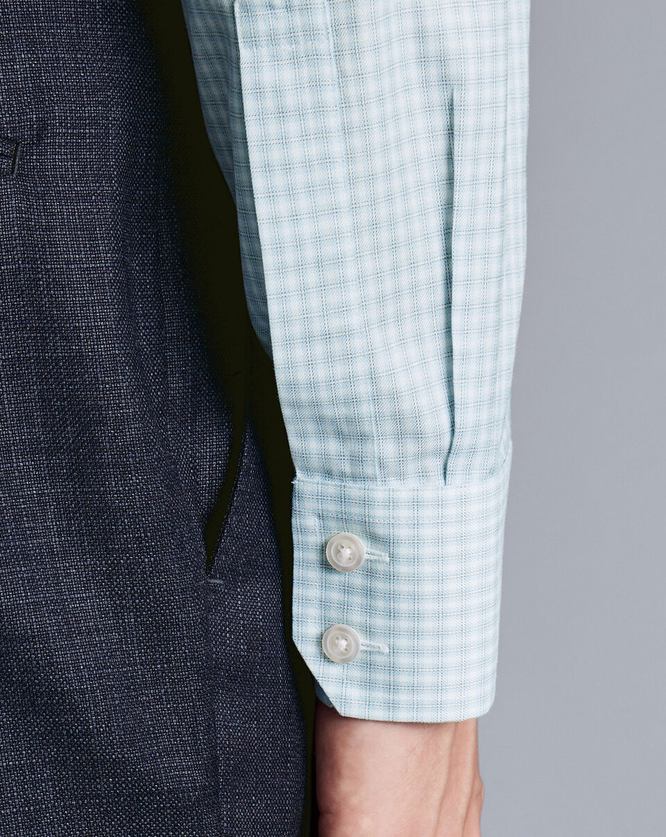 Wholesale,Charles Tyrwhitt, Charles Tyrwhitt Pale Teal Green Double Check Spread Collar Non-Iron Classic Fit Shirt, Green, Extra Extra Large-54-Tag44