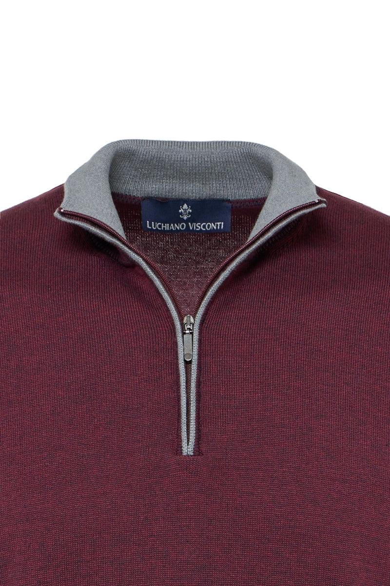 Wholesale,Luchiano Visconti, Luchiano Visconti Maroon Banded Quarter Zip Mockneck Pullover, Red, Small-40-TagSMedium-42-TagMLarge-44-TagLExtra Large-46-TagXLExtra Extra Large-48-TagXXL