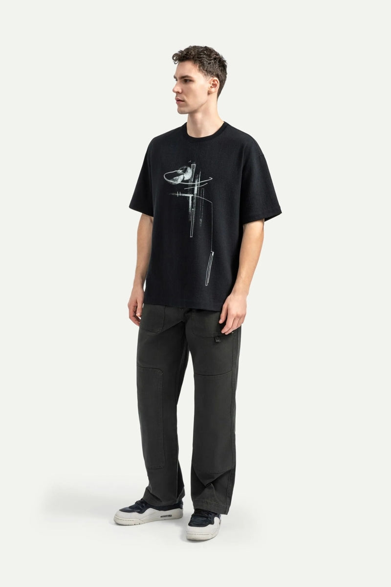 Wholesale,KAFT, KAFT Black Abstract Graphic Print Textured T-Shirt, Black, Small-44-TagS