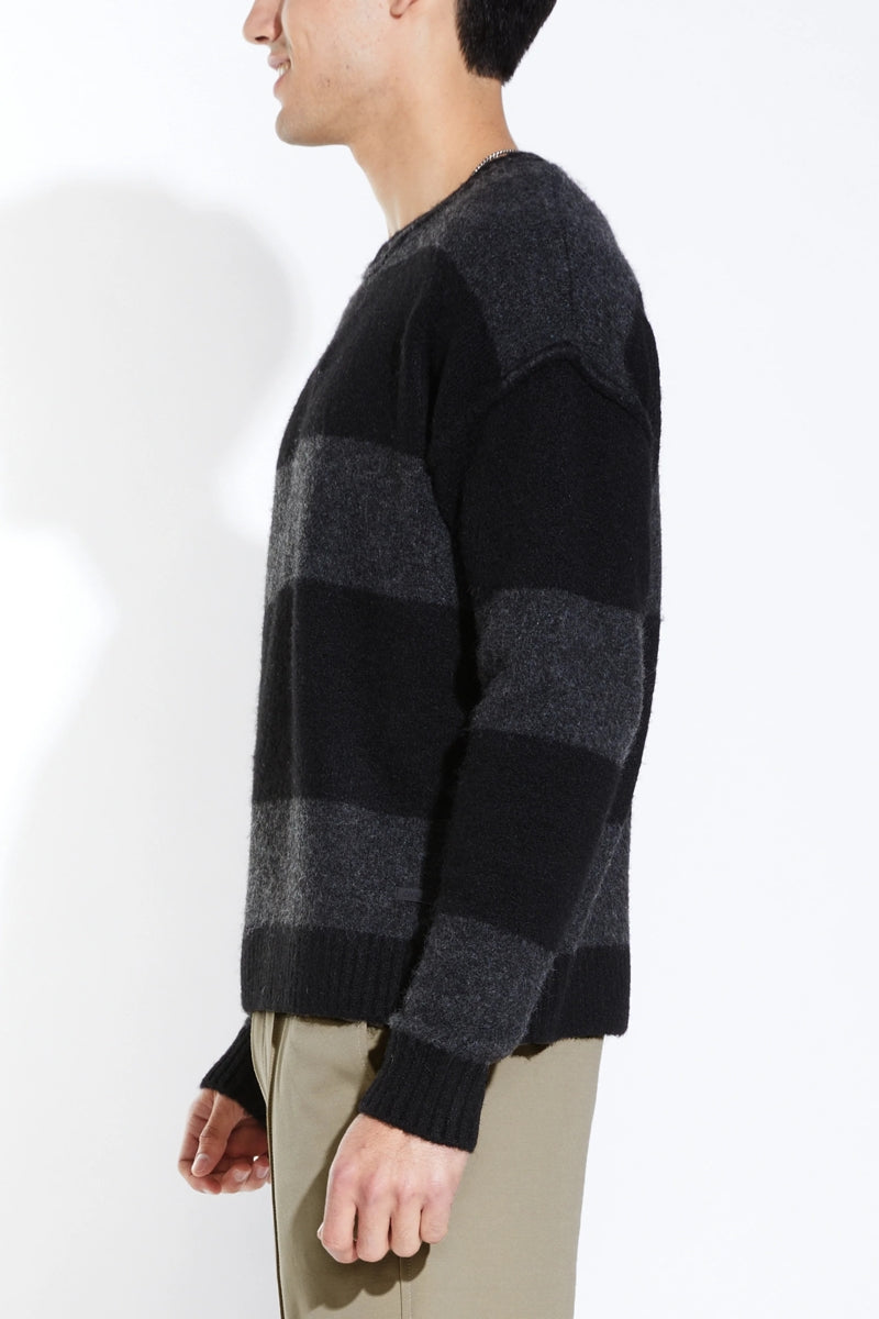 Wholesale,Civil Society, Civil Society Black Striped Fuzzy Jersey Knit Oversized Sweater, Black, Medium-48-TagM