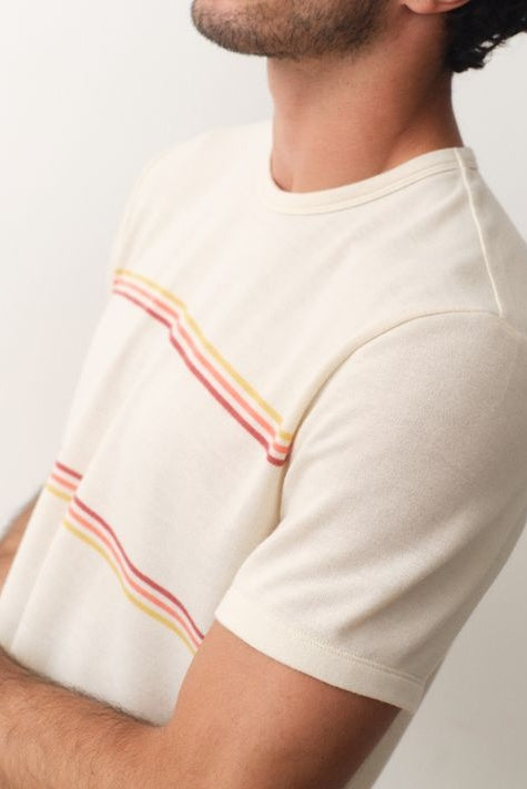 Wholesale,Marine Layer, Marine Layer Cream Jacquard Sunset Stripe Tee, Cream, Small-40-TagSMedium-42-TagMLarge-45-TagLExtra Large-48-TagXLExtra Extra Large-51-TagXXL