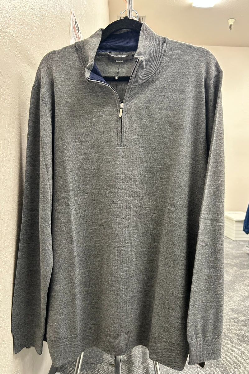 Wholesale,Luchiano Visconti, Luchiano Visconti Grey Solid Knit Qtr Zip, Grey, Medium-43-TagMLarge-45-TagLExtra Large-47-TagXL