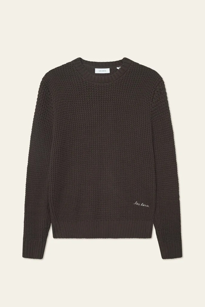 Wholesale,Les Deux, Les Deux Brown Waffle Weave Crewneck Knit Sweater, Brown, Small-46-TagSMedium-48-TagMLarge-50-TagLExtra Large-52-TagXL