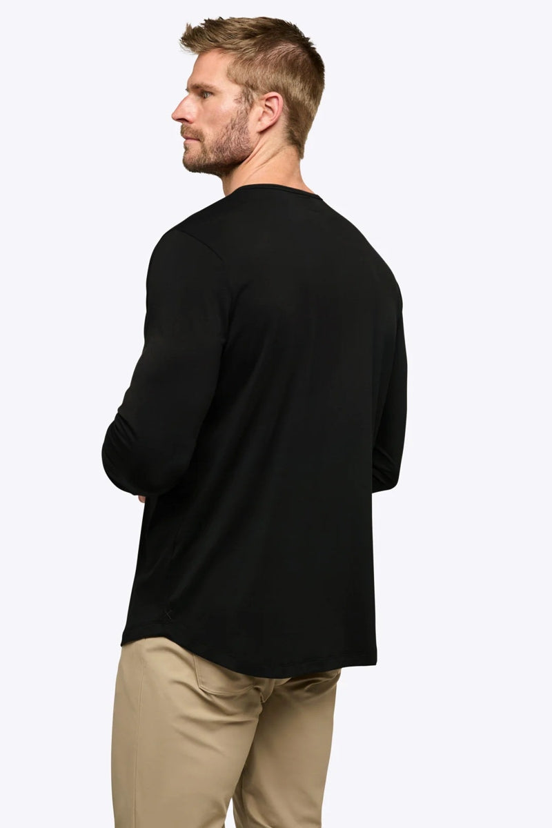 Wholesale,CUTS, CUTS Black Curve-Hem Buttery Soft Henley, Black, Large-43-TagL