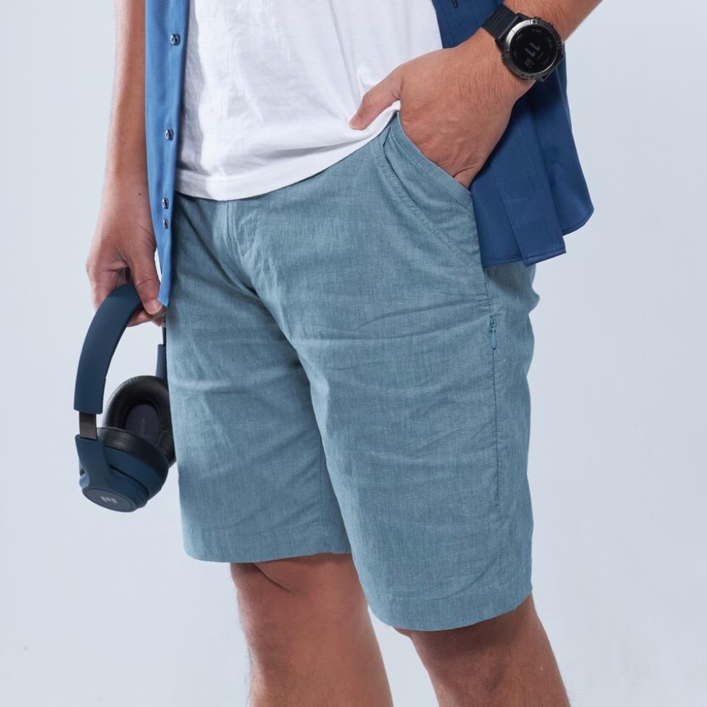 Brand Partner,PROFI, PROFI Mint Blue Thin Linen Cotton Multi-pockets Moisture-wicking Stretch Shorts, Blue, 36W-11L-Tag36