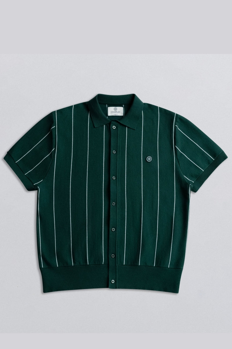 Wholesale,Champlain, Champlain Green Vertical Stripe Knit Button Down Polo Shirt, Green, Extra Large-46-TagXL