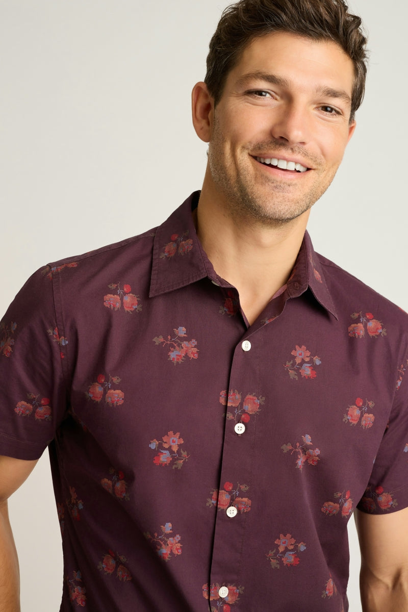 Wholesale,Bonobos, Bonobos Burgundy Needlepoint Floral Print Stretch Shirt, Purple, Small-40-TagSMedium-43-TagMLarge-46-TagLExtra Large-49-TagXLExtra Extra Large-52-TagXXL