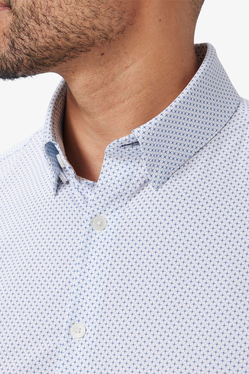 Wholesale,Mizzen + Main, Mizzen + Main White with Blue Plus Print Trim Dress Shirt, White, Small-41-TagS