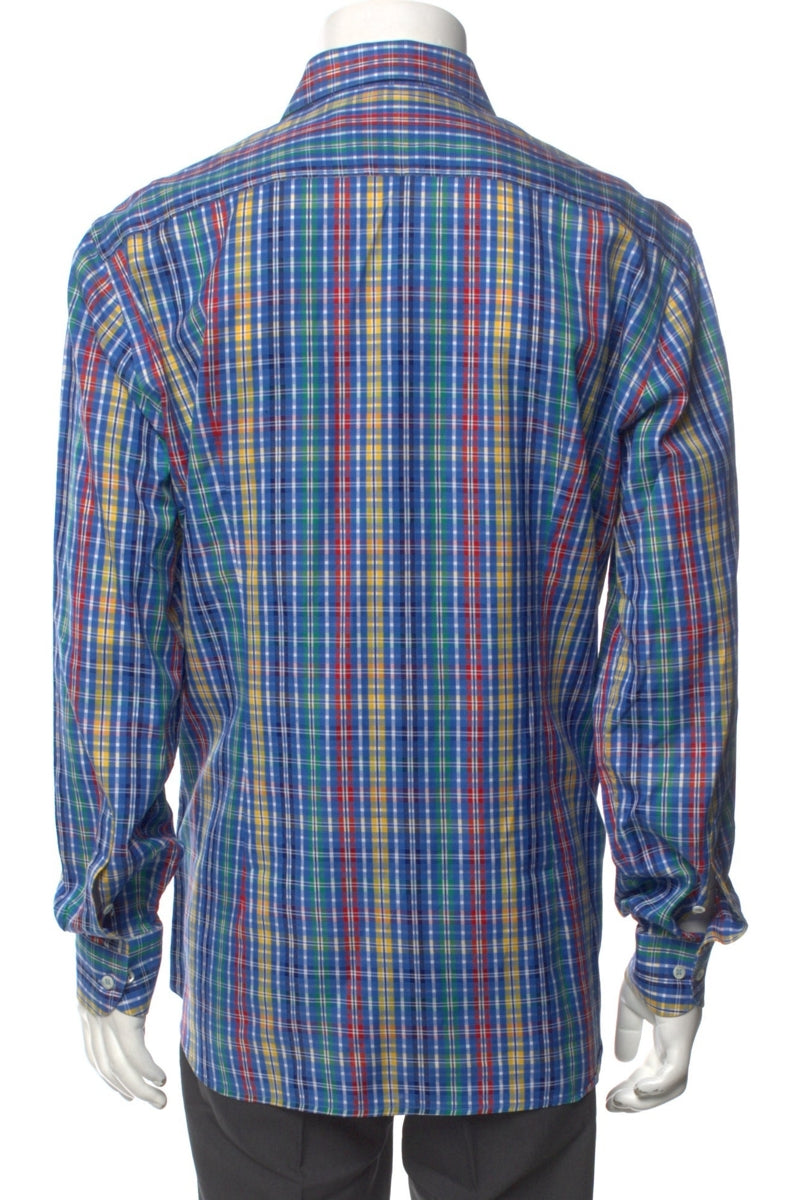 RealReal,Paul Stuart, Paul Stuart Blue Multi Plaid Print Long Sleeve Dress Shirt, Blue, Large-46-TagL