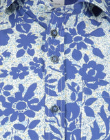 R2 Amsterdam Blue Floral Print Cotton Short Sleeve Shirt