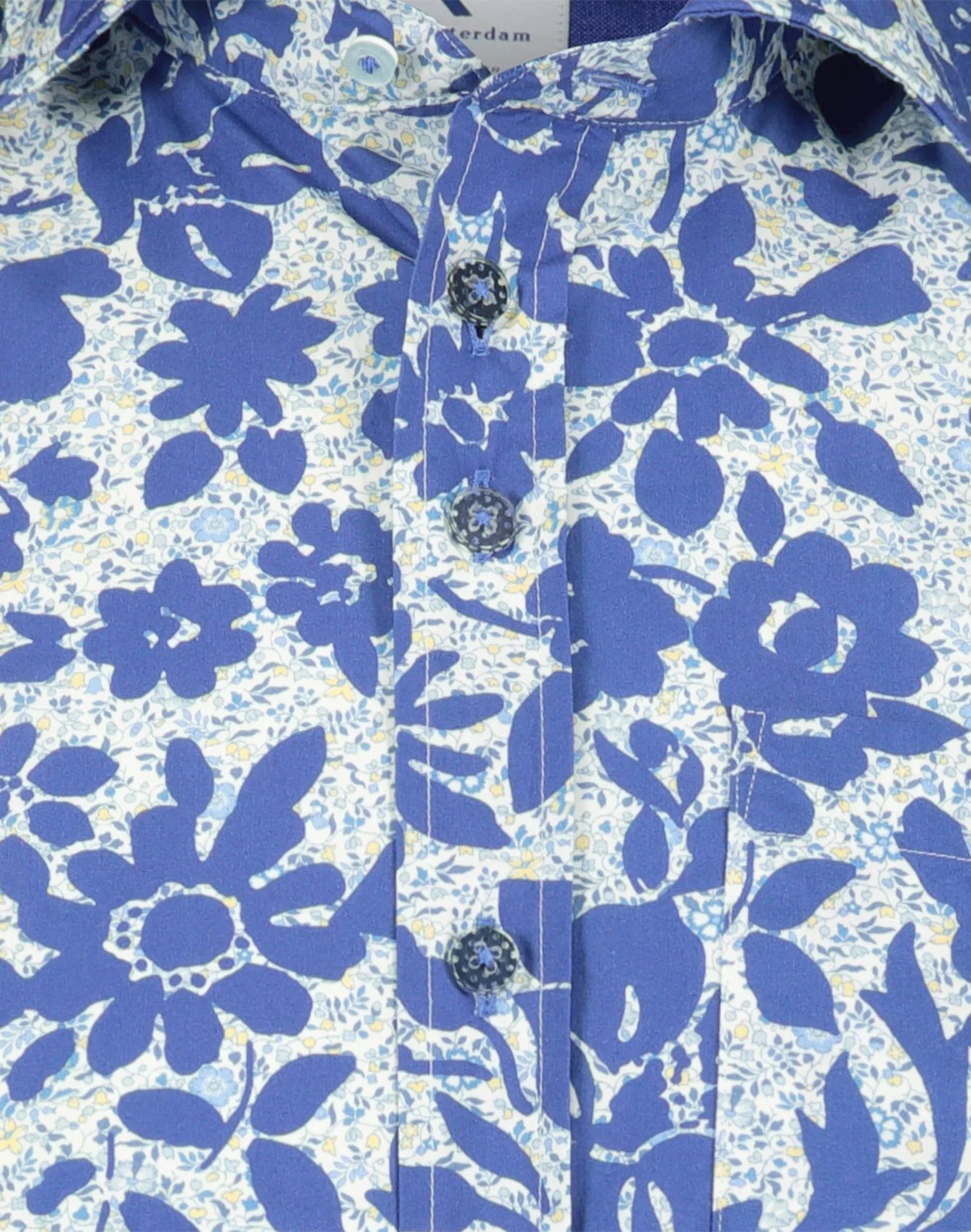Brand Partner,R2 Amsterdam, R2 Amsterdam Blue Floral Print Cotton Short Sleeve Shirt, Blue, Medium-44-Tag42