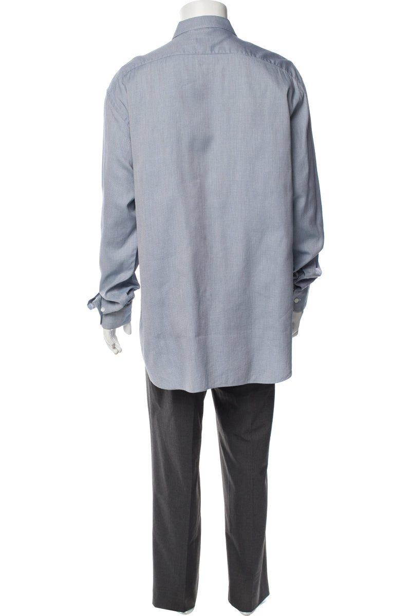 RealReal,Brioni, Brioni Blue/Black Houndstooth Print Long Sleeve Dress Shirt, Blue, Extra Extra Large-50-TagXXL