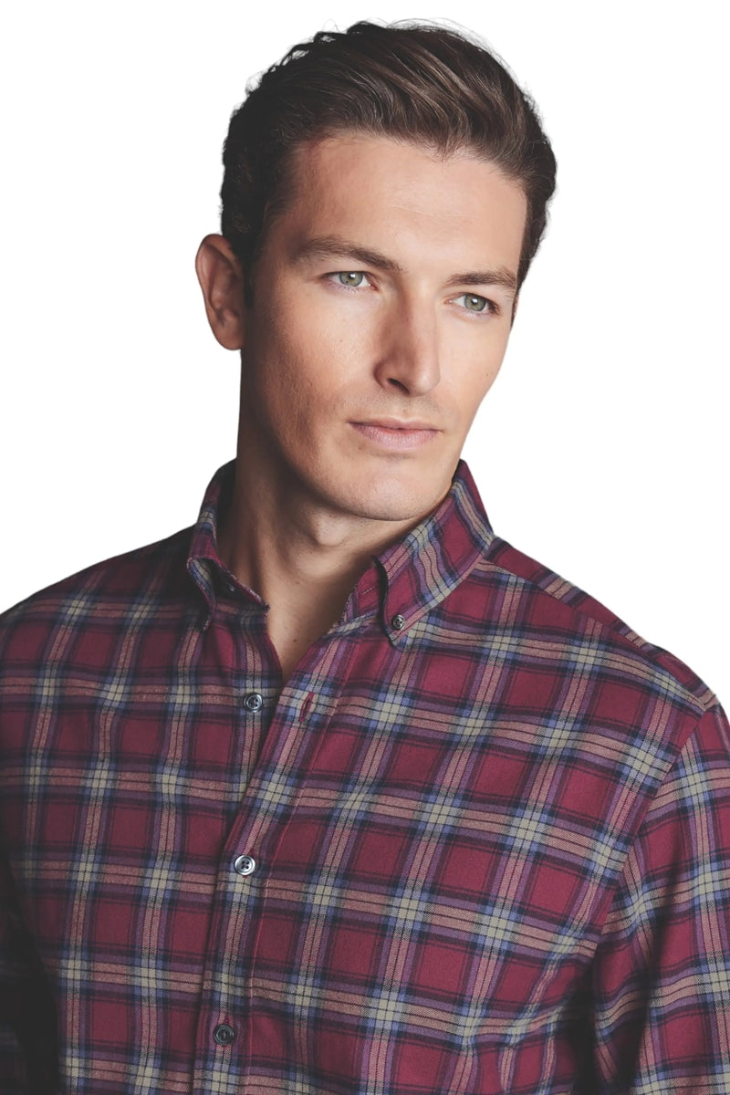 Wholesale,Charles Tyrwhitt, Charles Tyrwhitt Dark Red Check Brushed Flannel Shirt, Red, Extra Extra Large-51-TagXXL