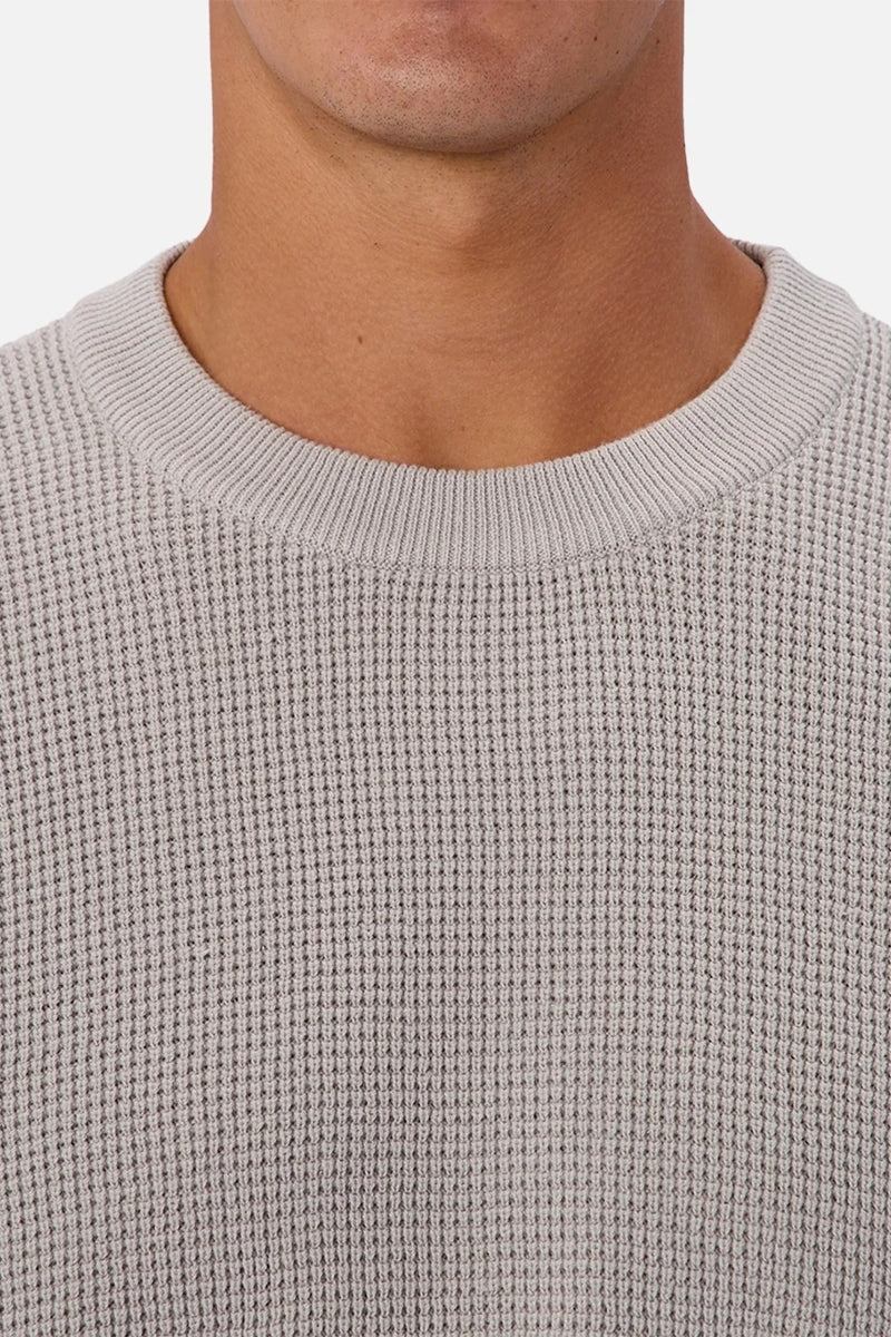 Wholesale,INDUSTRIE AUSTRALIA, INDUSTRIE AUSTRALIA Light Grey Waffle Textured Crewneck Long Sleeve Tee, Grey, Large-50-TagL