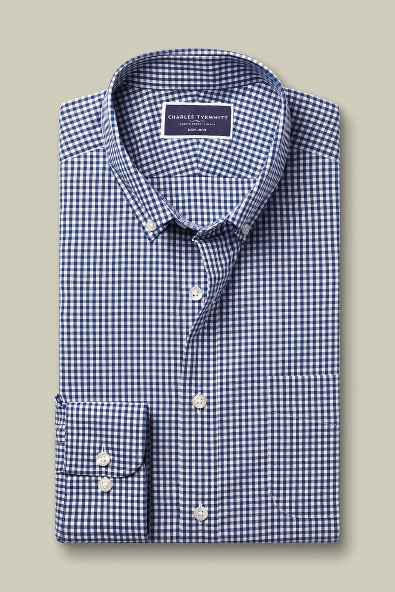 Wholesale,Charles Tyrwhitt, Charles Tyrwhitt Royal Blue Gingham Poplin Check Stretch Shirt, Blue, Extra Large-50-TagXL
