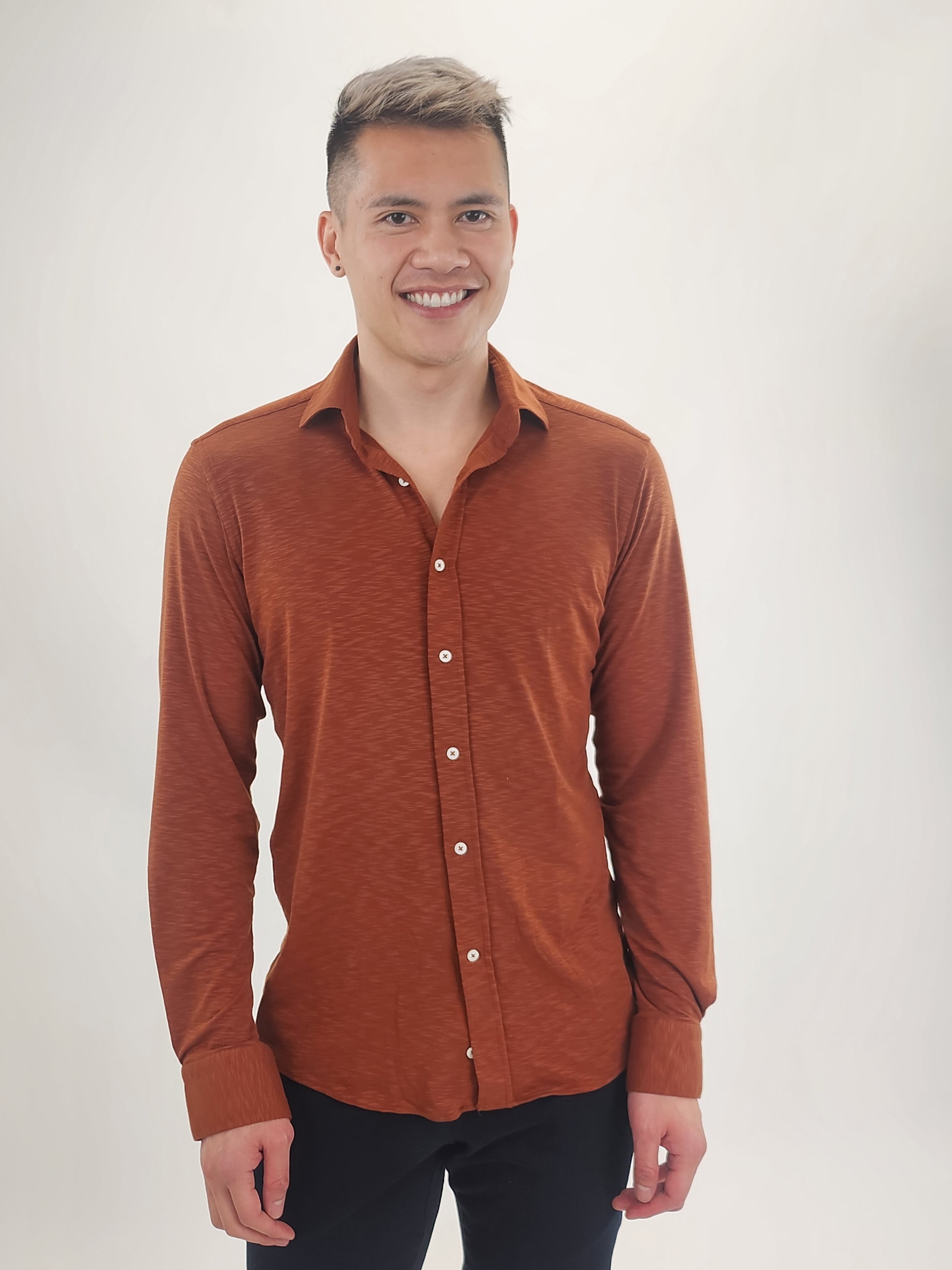 Wholesale,Jakamen, Jakamen Rust Knit Long Sleeve Button Up Shirt, Brown, Medium-42-TagM