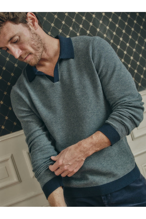 Marine Layer Navy Polo with Contrasting Collar and Cuffs