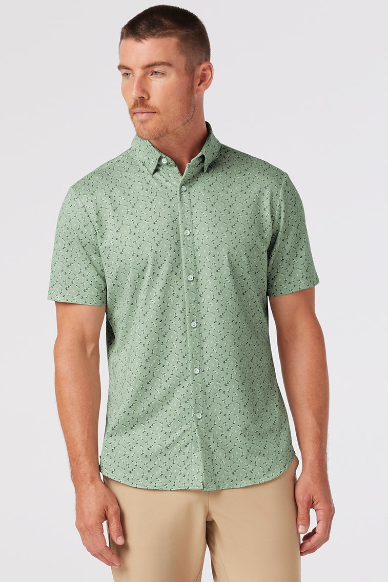 Wholesale,Mizzen + Main, Mizzen + Main Pale Green Floral+Fauna Performance Knit Trim Shirt, Green, Medium-43-TagM