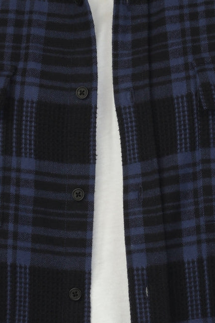 Wholesale,Vustra, Vustra Navy/Black Plaid Organic Cotton Textured Shacket, Blue, Large-48-TagXXL