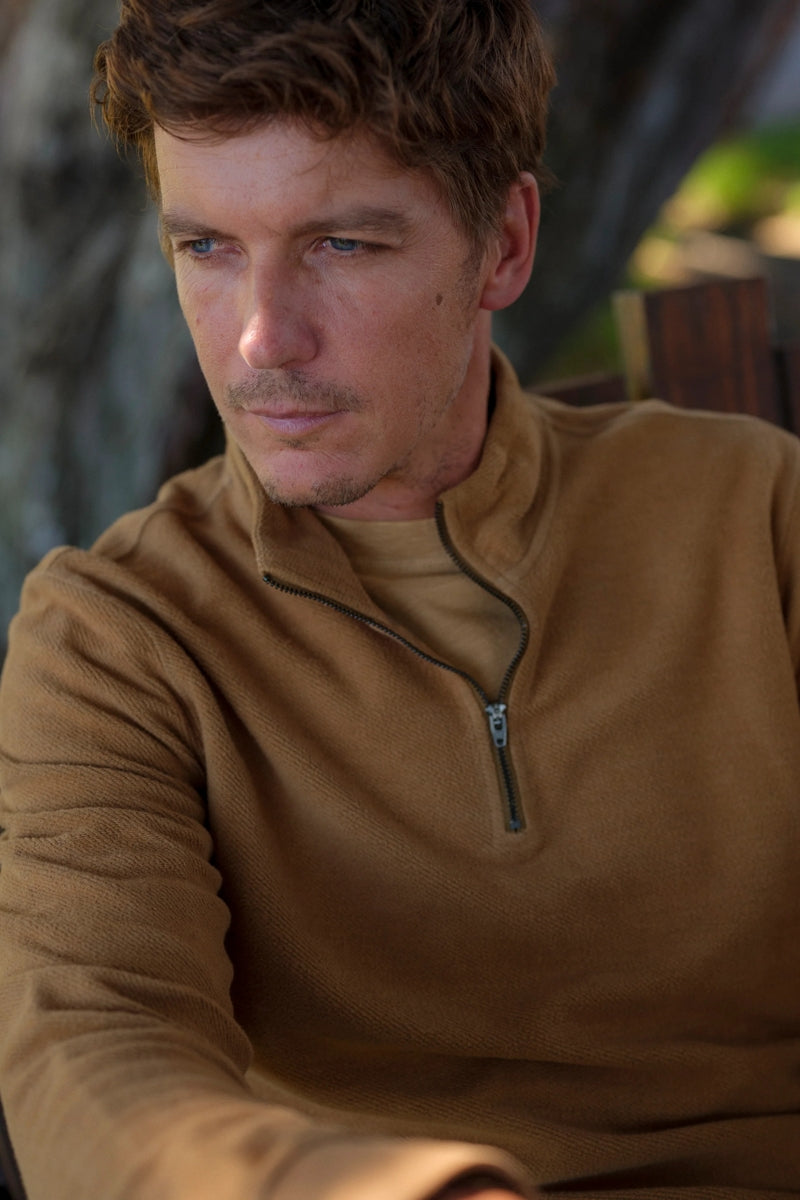Faire,Grayers, Grayers Tea Brown Garment Dyed 1/4 Zip Pullover, Brown, Medium-44-TagM