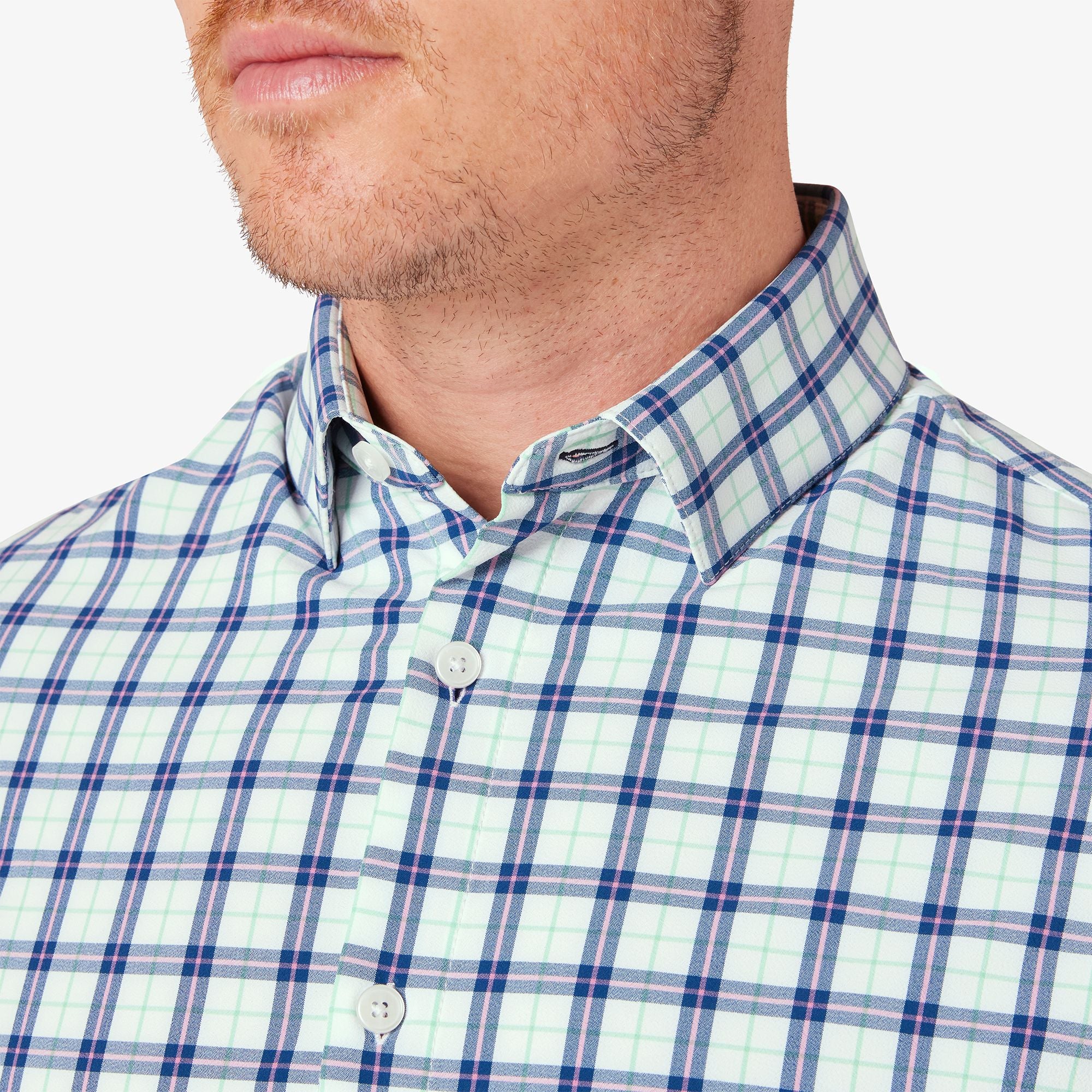 Wholesale,Mizzen + Main, Mizzen + Main Blue/Green Plaid Trim Four-way Stretch Long Sleeve Leeward Dress Shirt, Blue, Large-45-TagL