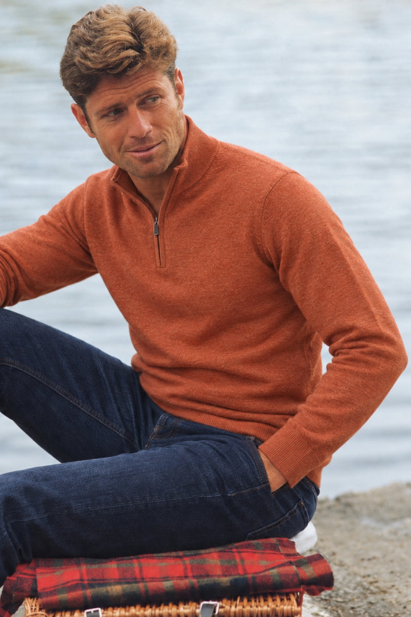 Wholesale,Luchiano Visconti, Luchiano Visconti Pumpkin Solid Knit Qtr Zip, Orange, Medium-43-TagMLarge-45-TagLExtra Large-47-TagXL