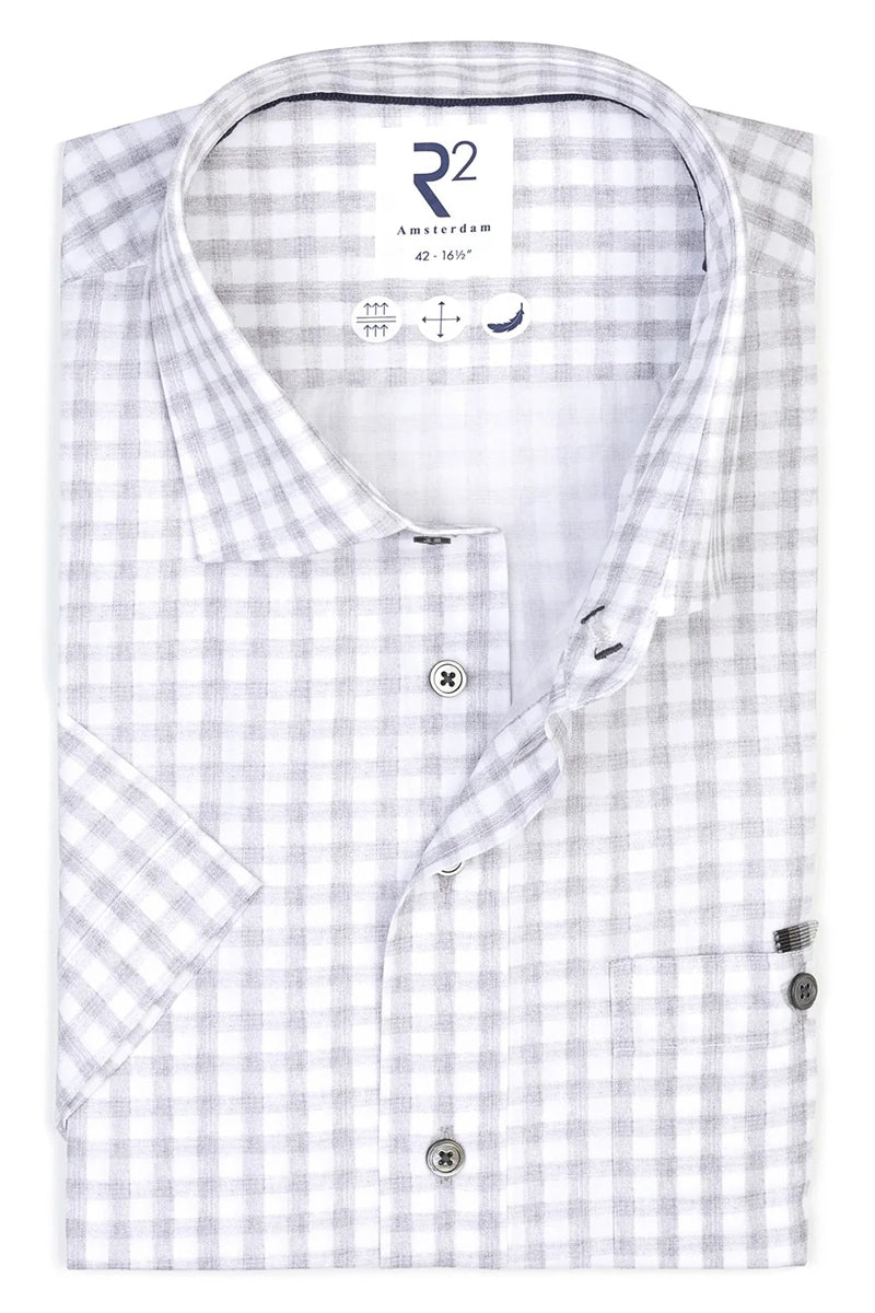 Direct From Brand,R2 Amsterdam, R2 Amsterdam Grey/White Checkered Poplin Shirt, Grey, Extra Extra Large-50-Tag44