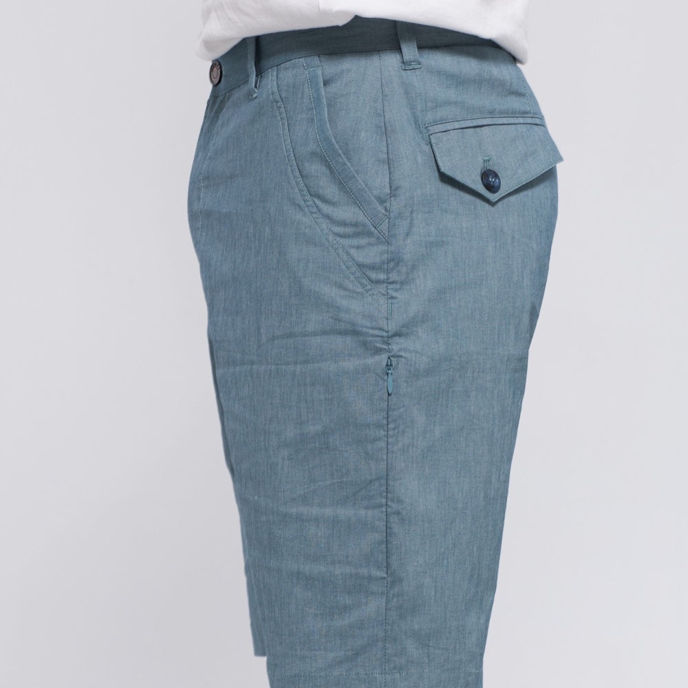 Brand Partner,PROFI, PROFI Mint Blue Thin Linen Cotton Multi-pockets Moisture-wicking Stretch Shorts, Blue, 28W-11L-Tag28