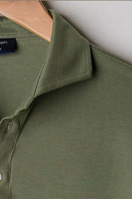Wholesale,Brisk, Brisk Military Green Feather Soft Piqué Full Sleeve Polo, Green, Extra Extra Large-52-TagXXL