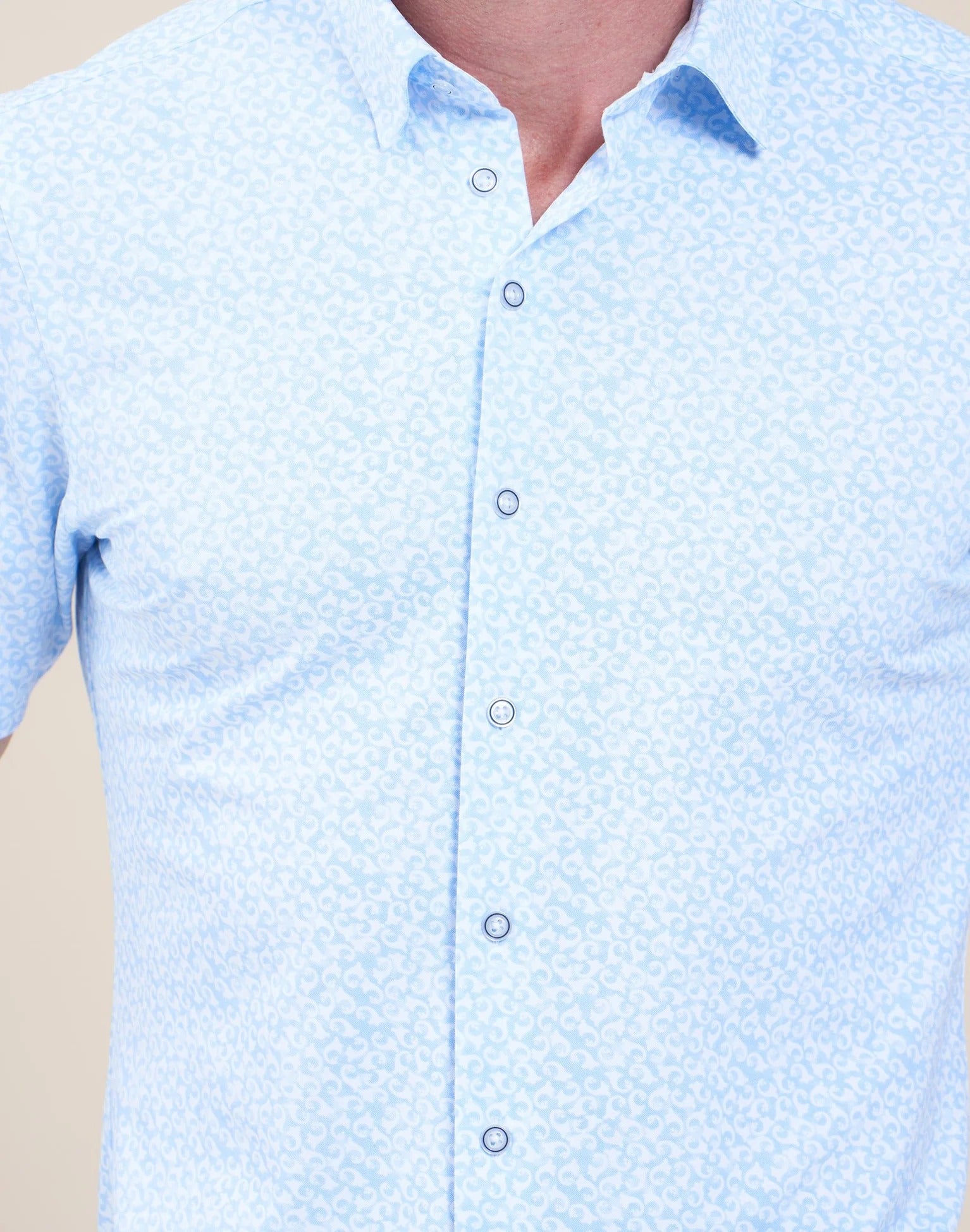 Brand Partner,R2 Amsterdam, R2 Amsterdam Light Blue Graphic Print Knitted Pique Short Sleeve Shirt, Blue, Medium-42-Tag40