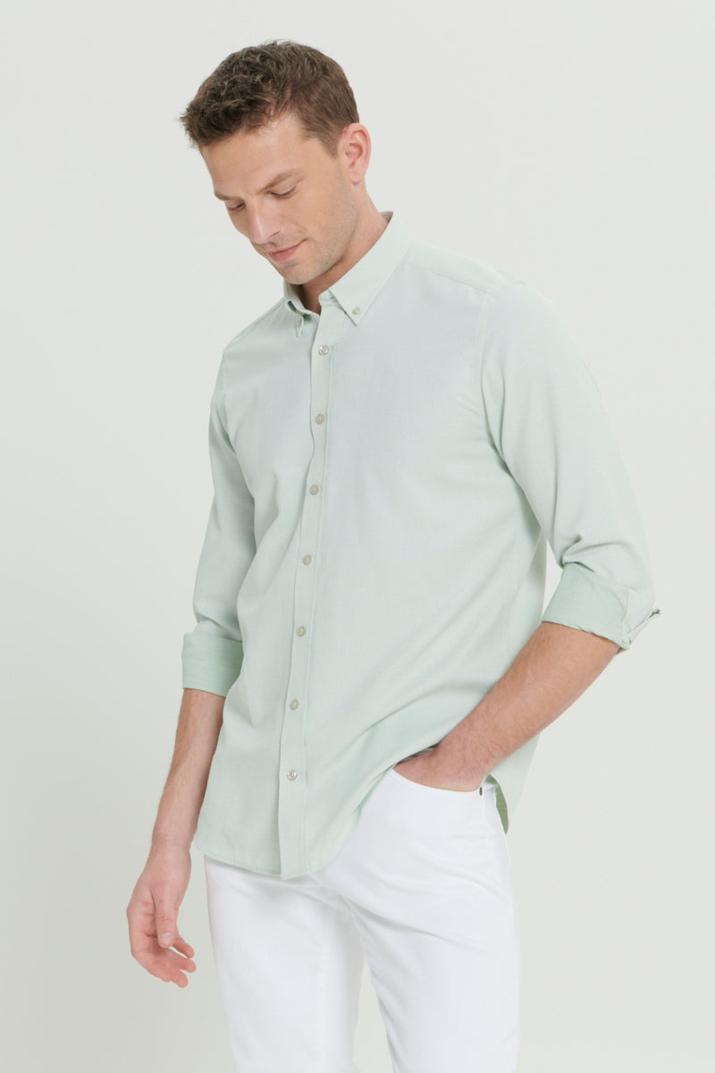 Wholesale,Altinyildiz Classics, Altinyildiz Classics Green Textured Dobby Slim Fit Shirt, Green, Large-44-TagL