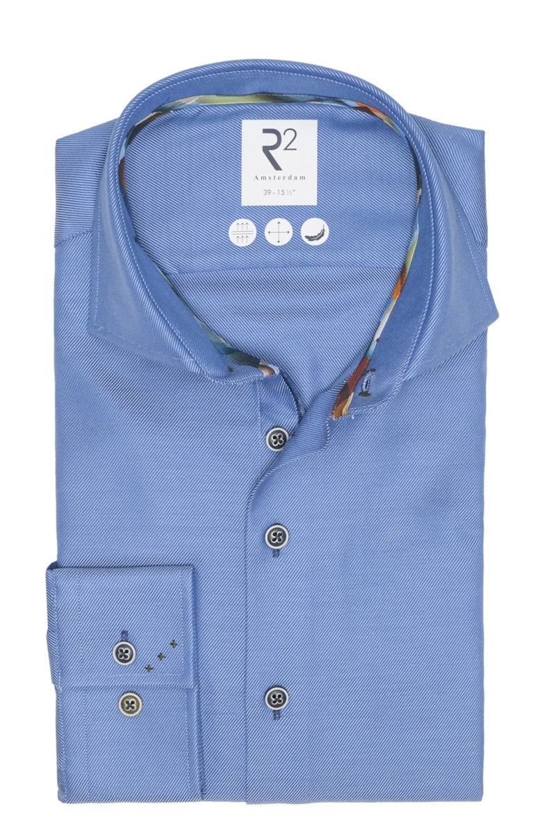 Direct From Brand,R2 Amsterdam, R2 Amsterdam Dark Blue Heavy Twill Cotton Shirt, Blue, Small-40-Tag39