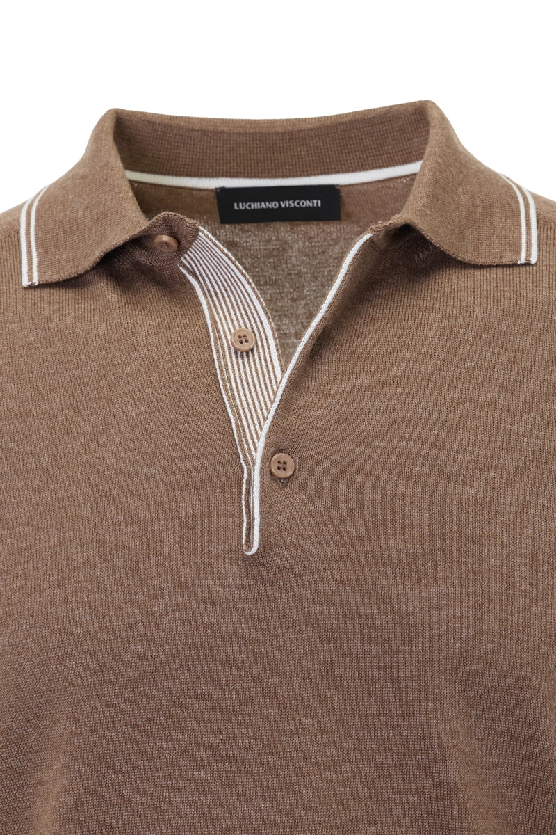 Wholesale,Luchiano Visconti, Luchiano Visconti Brown Dual-Tone Sartorial Melange Knit Polo, Brown, Small-41-TagSMedium-43-TagMLarge-45-TagLExtra Large-47-TagXL