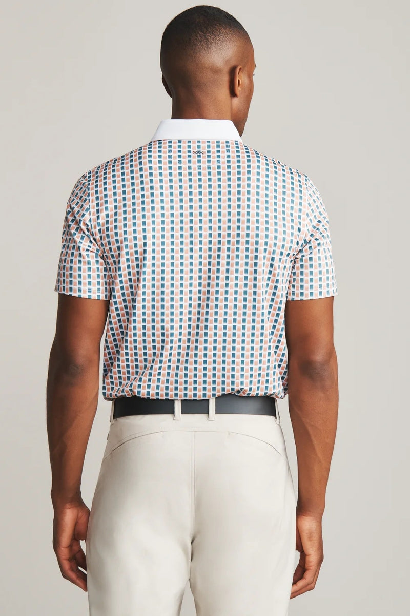 Wholesale,Rhone, Rhone White/Clay/Tidal Green Brushstroke Pattern UPF 50+ Polo, White, Medium-43-TagMLarge-46-TagLExtra Large-49-TagXLSmall-40-TagS