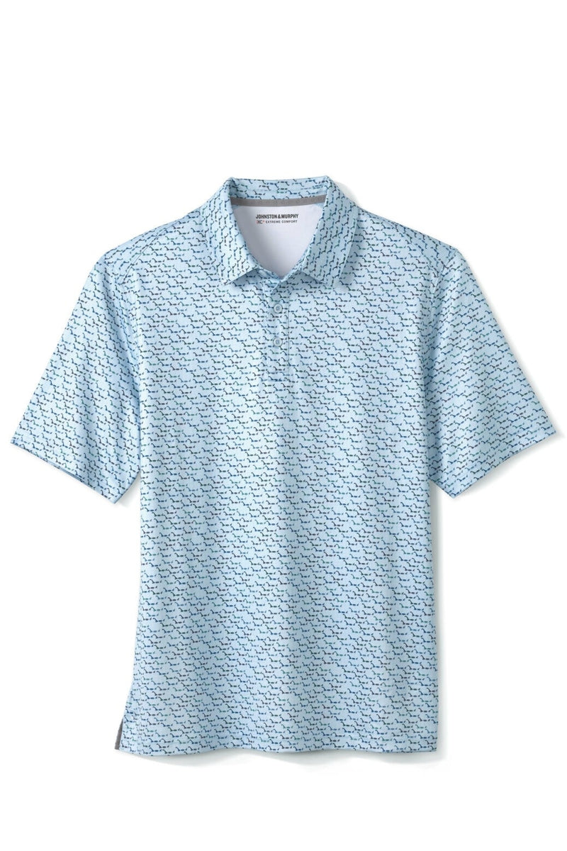 Wholesale,Johnston & Murphy, Johnston & Murphy Light Blue Water Monster Print Performance Polo, Blue, Large-48-TagL