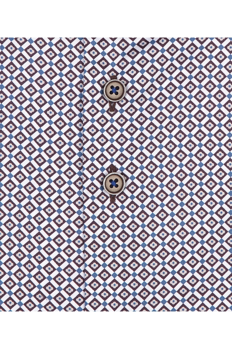 Direct From Brand,R2 Amsterdam, R2 Amsterdam Brown Geo Print Cotton Shirt, Brown, Small-40-Tag38Small-41-Tag39Medium-42-Tag40Large-45-Tag42Large-47-Tag43Extra Large-49-Tag44Medium-44-Tag41