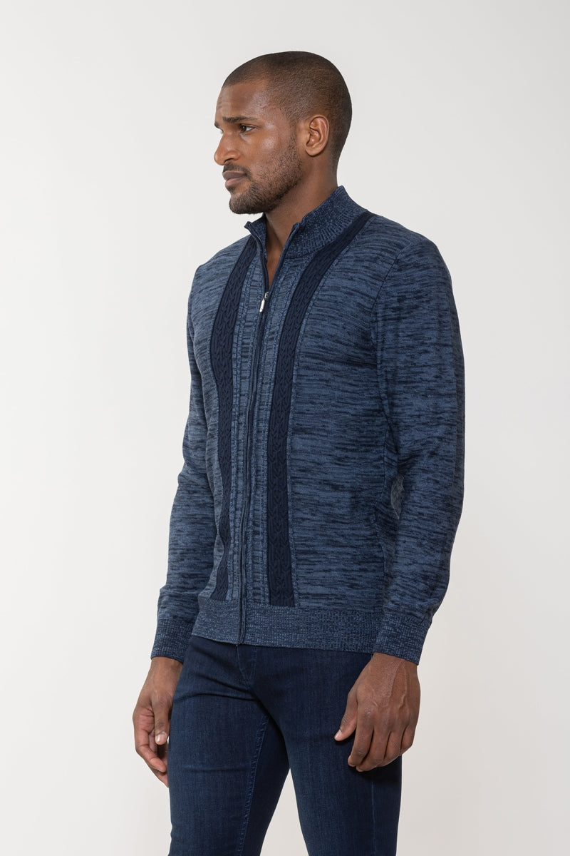 Wholesale,Luchiano Visconti, Luchiano Visconti Navy Double Panel Full Zip Jacquard Pullover, Blue, Extra Extra Large-46-TagXXL
