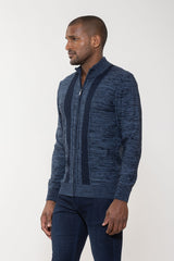 Luchiano Visconti Navy Full Zip Jacquard Sweater