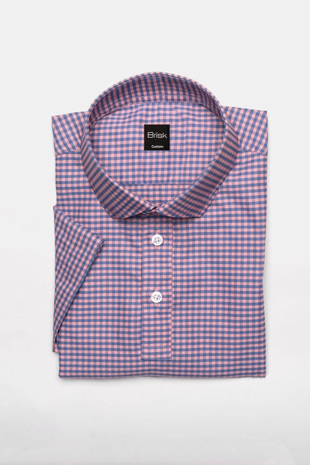 Wholesale,Brisk, Brisk Pink/Blue Gingham Checkered Performance Stretch Short Sleeve Polo, Pink, Extra Large-49-TagXL