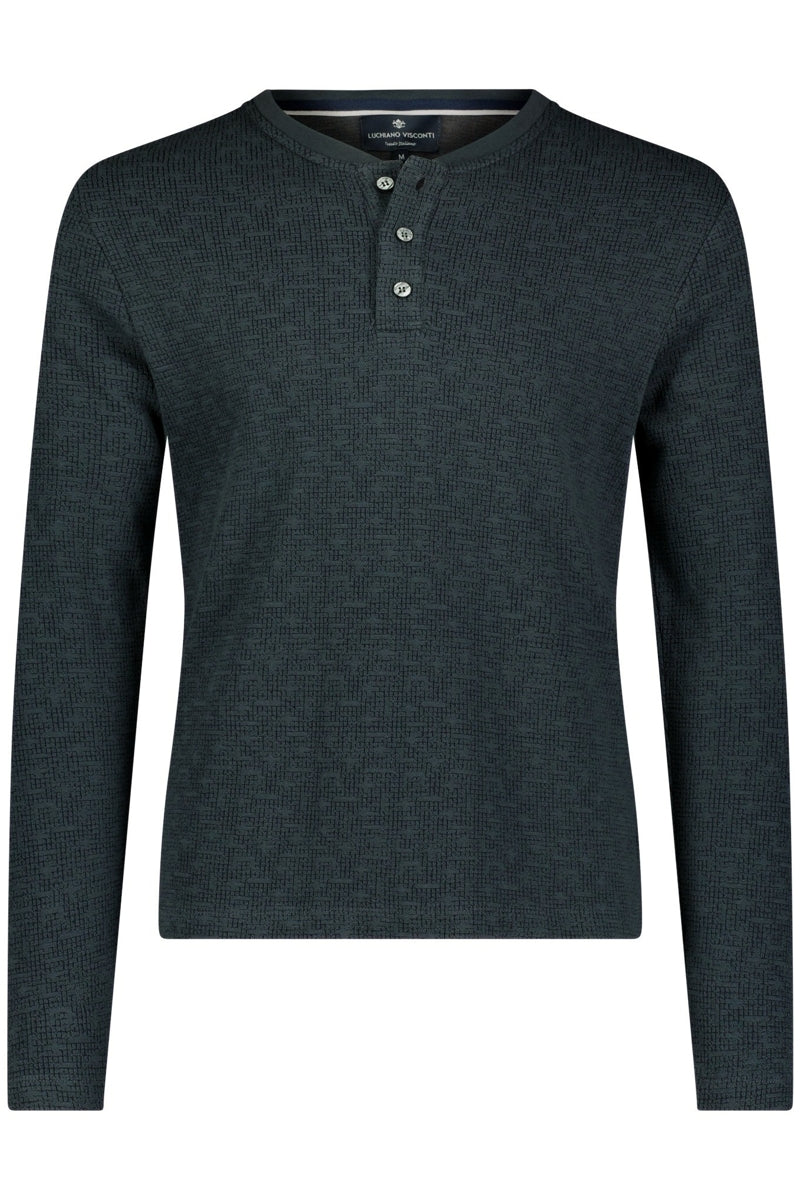 Wholesale,Luchiano Visconti, Luchiano Visconti Blue Jacquard Four-way Stretch Henley, Blue, Large-42-TagL