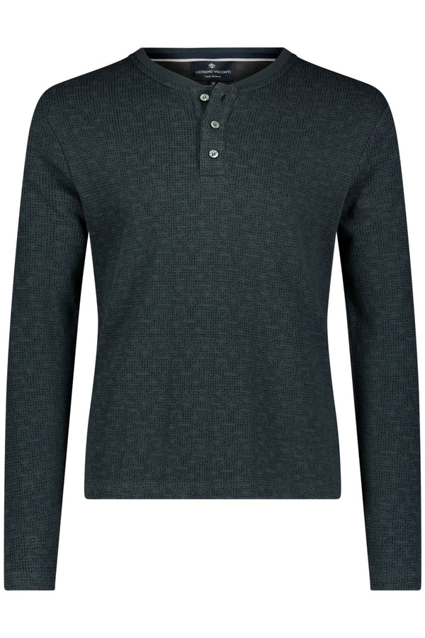 Luchiano Visconti Blue Jacquard Four-way Stretch Henley