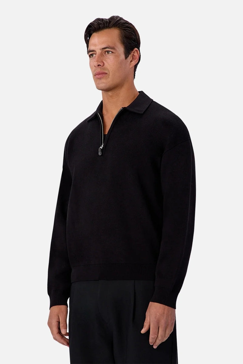Wholesale,INDUSTRIE AUSTRALIA, INDUSTRIE AUSTRALIA Black Knit Qtr Zip, Black, Small-46-TagSMedium-48-TagMLarge-50-TagLExtra Large-52-TagXLExtra Extra Large-54-TagXXL