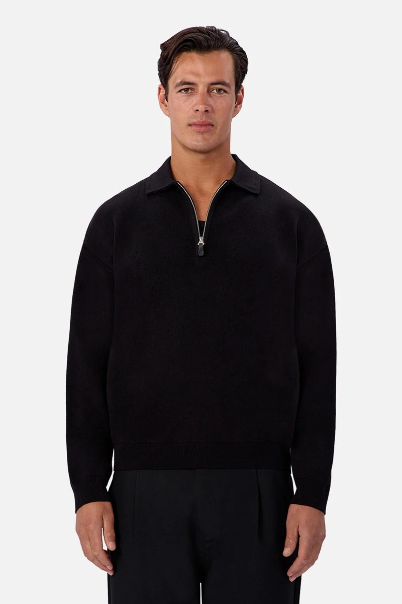 Wholesale,INDUSTRIE AUSTRALIA, INDUSTRIE AUSTRALIA Black Knit Qtr Zip, Black, Small-46-TagSMedium-48-TagMLarge-50-TagLExtra Large-52-TagXLExtra Extra Large-54-TagXXL