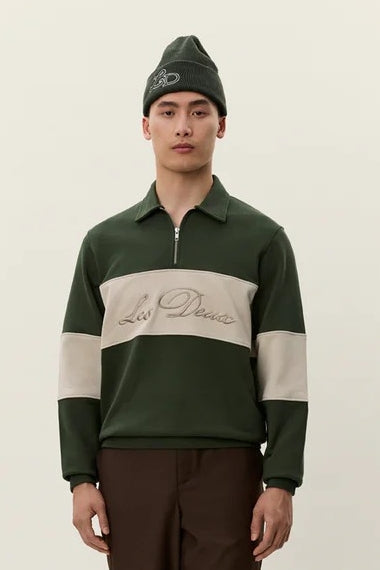 Wholesale,Les Deux, Les Deux Olive with Cream Qtr Zip Sweatshirt, Green, Medium-46-TagM