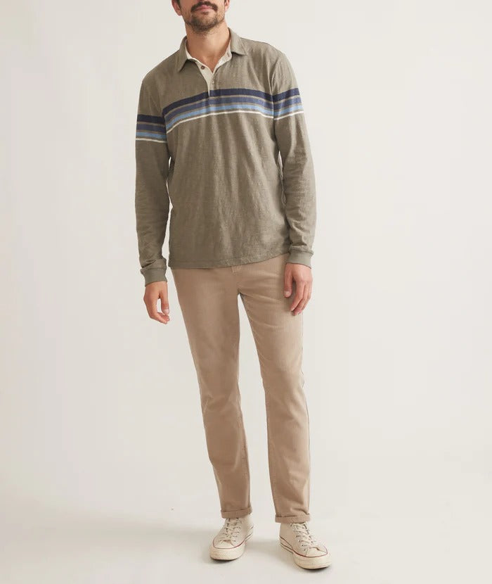 Wholesale,Marine Layer, Marine Layer Green/Blue Stripe Vintage Heavy Slub Rugby Polo, Green, Small-41-TagS