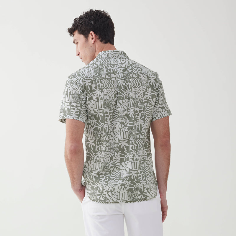 Surfside Supply Sage Green Tropical Leaf Print Short Sleeve Button Up Shirt