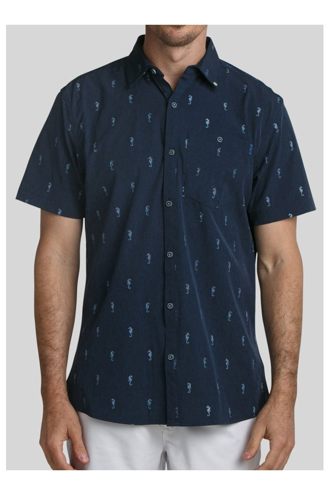 Faire,William Murray Golf, William Murray Golf Navy Seahorse Print Short Sleeve Shirt, Blue, Medium-44-TagM