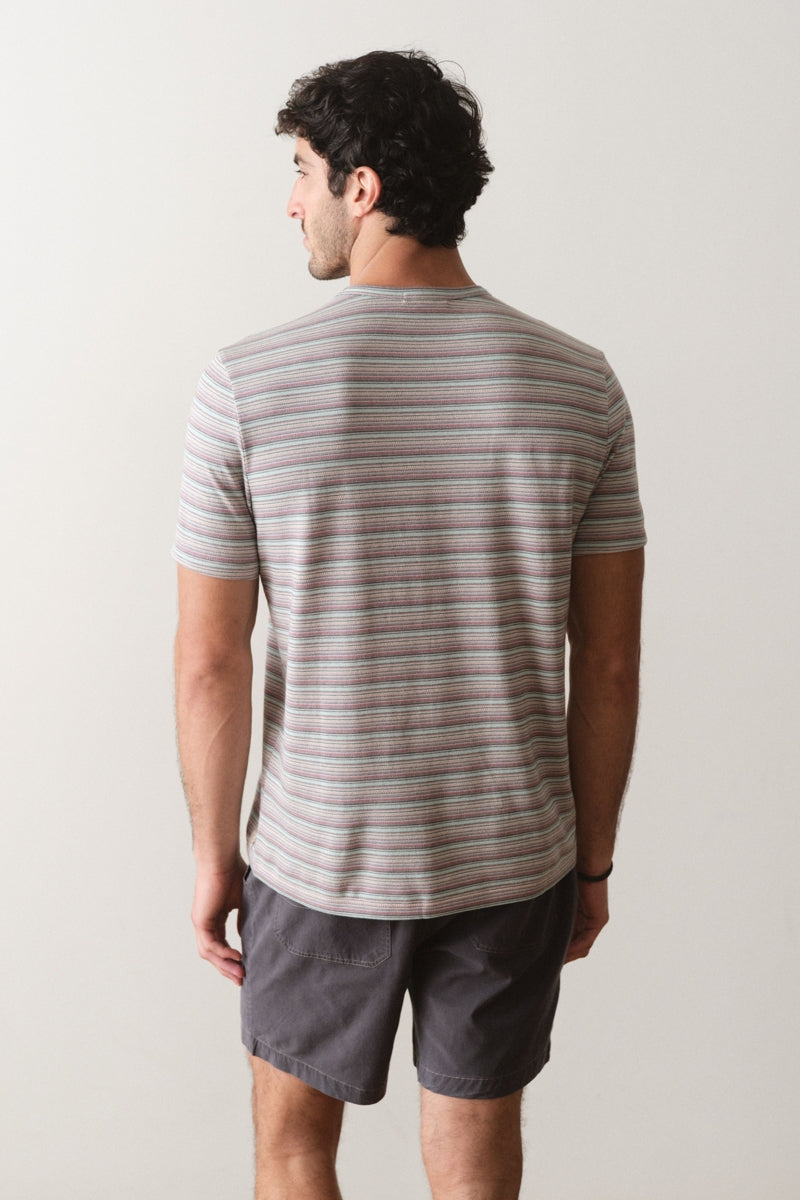 Wholesale,Marine Layer, Marine Layer Pink/Aqua Multi Striped Jacquard Crew Tee, Pink, Extra Large-50-TagXL